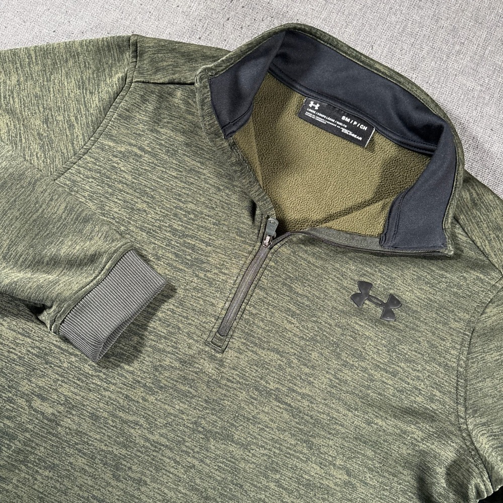 Under Armour ColdGear 1/4 Zip Mens‎ Small Olive Green Heathered Fleece Pullover